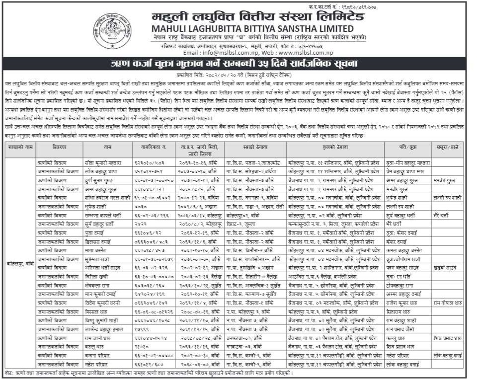 Koholalpur Branch 35 days Notice 1